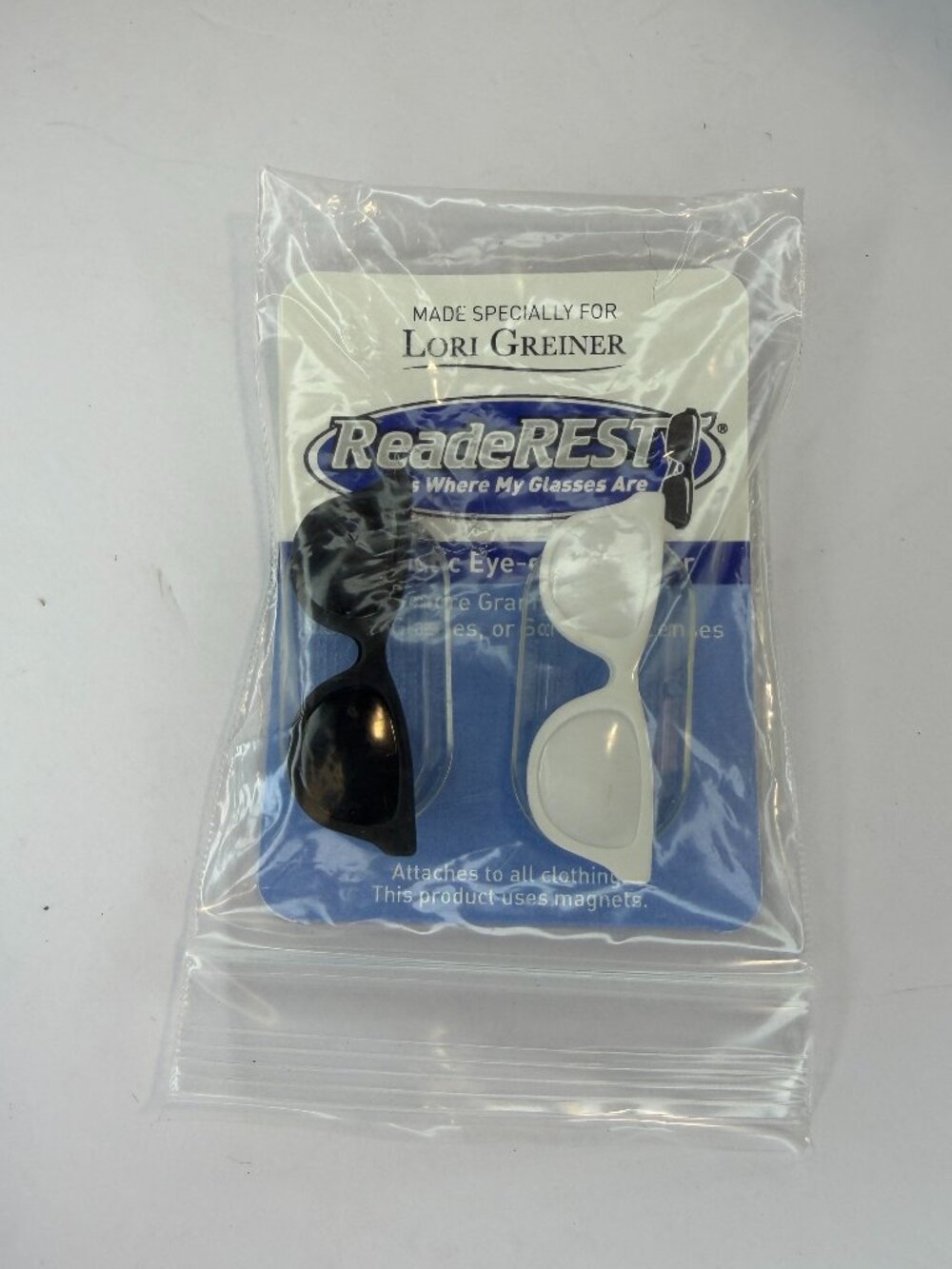 ReadeREST Magnetic Eyeglasses Badge Holder Lori Greiner Black & White Sunglasses